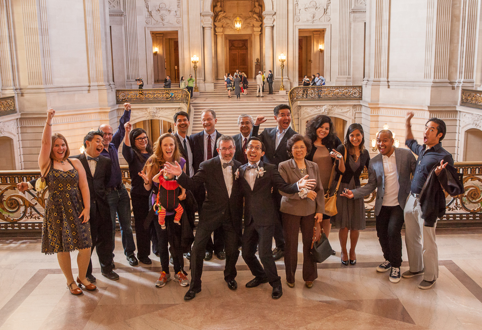 Jeff and Thom with wedding guests at San Francisco City Hall